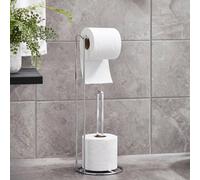 OHS Metal Freestanding Toilet Roll Holder Organiser Tissue Paper Storage in Silver OHS Silver