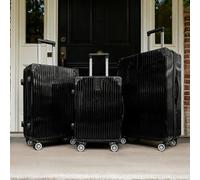 OHS Metallic Effect Suitcase Set of 3 Hard Shell ABS Luggage in Black OHS Black