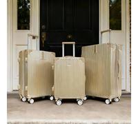 OHS Metallic Effect Suitcase Set of 3 Hard Shell ABS Luggage in Gold OHS Gold