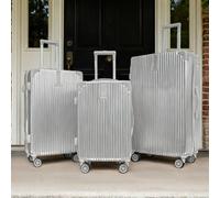 Ohs Metallic Effect Suitcase Set Of 3 Hard Shell Abs Luggage - Silver