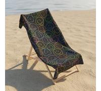 OHS Microfibre Beach Towel Neon Smile, Super Soft Quick Dry Sand Free Beach Towels for Adults Kids Large Lightweight Compact Pool Swim Summer Essentials Travel Towel, Black - 71 x 152cm