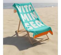 OHS Microfibre Beach Towel, Vitamin Sea Slogan Super Soft Quick Dry Sand Free Large Beach Towel Lightweight Compact Travel Summer Essentials Holiday Towels, Sea Blue - 71 x 152cm