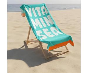 OHS Microfibre Beach Towel, Vitamin Sea Slogan Super Soft Quick Dry Sand Free Large Beach Towel Lightweight Compact Travel Summer Essentials Holiday Towels, Sea Blue - 71 x 152cm