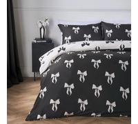 OHS Microfibre Reversible Bow Print Duvet Cover With Pillowcase Bedding Set
