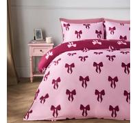 OHS Microfibre Reversible Bow Print Duvet Cover With Pillowcase Bedding Set