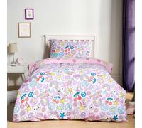 OHS Microfibre Reversible Positive Vibes Print Kids Duvet Cover Set with Pillowcase in Pink | Size: Double OHS Pink Double