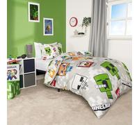OHS Minecraft Duvet Set Single, Minecraft Bedroom Accessories Boys Duvet Sets for Single Bed Minecraft Bedding Duvet Reversible Characters Minecraft Gifts, Grey