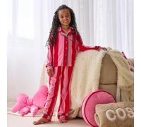 OHS Mini Me Candy Stripe Button Through Kids Pyjama Set in Bright Pink | Size: 7-8 Years OHS Bright Pink 7-8 Years