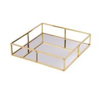 OHS Mirror Tray Square Decorative Tray Mirrored Glass Metal Trays, Gold | Candle Holder Perfume Tray Vanity Dresser Jewellery Cosmetic Display Storage Organiser Tray for Coffee Table Bathroom Bedroom