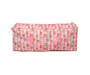 OHS Multi Bow Stripe 7.5ft Christmas Tree Storage Bag Heavy Duty,Pink/White | Tall Artificial Tree Lights Presents Gift Zip Up Sack Holiday Christmas Storage Bag with Handles Xmas Accessories Organiser