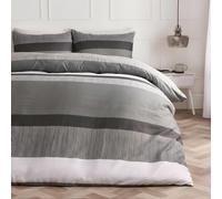 Ohs Multi Stripe Bedding Set Microfibre Duvet Cover With Pillowcase, Grey - Double