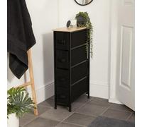 OHS Narrow 4 Drawer Storage Cabinet Bedside Table Clothes Home Organiser, Black