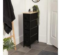 OHS Narrow 4 Drawer Storage Cabinet Bedside Table Unit Fabric Organiser in Black OHS Black