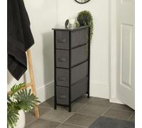 OHS Narrow 4 Drawer Storage Cabinet Bedside Table Unit Fabric Organiser in Light Grey OHS Light Grey
