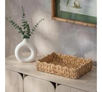 OHS Natural Handwoven Seagrass Decorative Tray Rectangle Scallop Edges | Decorative Home Accessories Wicker Tray Dresser Jewellery Kitchen Counter Candle Holder Display Centrepiece Serving Tray