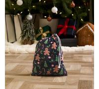 OHS Navy Gingerbread Hot Water Bottle Gift Set, Winter Christmas Gifts for Women Includes 750ml Hot Water Bottle with Cover, Eye Mask, Fluffy Socks, Fluffy Scrunchie, Draw String Bag