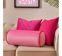 OHS Neck Roll Pillow Matte Velvet Round Bolster Pillows for Sleeping Armrest Soft Pillow Cushion Yoga Bolster Cushion for Sofa Bed, Pink/Red - 46 x 20cm