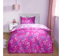OHS Neon Heart Duvet Cover Bedding Set Reversible with Pillowcase Kids in Pink | Size: Single OHS Pink Single