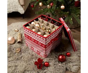 Ohs Nordic Print Christmas Bauble Storage Box Festive Decoration Organiser 64 Slots