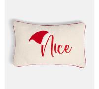 OHS Novelty Throw Pillow Naughty And Nice Double Sided Print Filled Scatter Cushion for Sofa Couch Bed Christmas Decorative Soft Boucle Back Support Seat Cushion, Red/Cream - 30 x 50cm