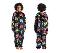 OHS Onesies for Boys, Neon Drip Gaming Hooded Onesie for Kids Boys Girls Teenagers Super Soft Sherpa Fleece Jump Suit Pyjama Gaming Onesie Warm Winter Kids PJs 8-10 Years, Black