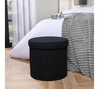 OHS Ottoman Storage Box Folding Footstool Space Saving Boucle - Black OHS Black