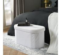 OHS Ottoman Storage Box Folding Footstool Space Saving Boucle, Lozenge - White