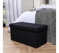 OHS Ottoman Storage Box Folding Footstool Space Saving Boucle, Rectangle - Black