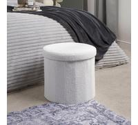 OHS Ottoman Storage Box Folding Footstool Space Saving Boucle Teddy, Round
