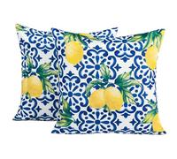 OHS Outdoor Cushions Lemon Print 45 x 45, Garden Furniture Cushions Sofa Cushion Covers for Inners Super Soft Comfy Decorative, Blue Pack of 2