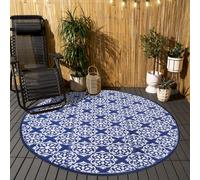 OHS Outdoor Garden Rug Tile Geo Round Area Floor Non Slip Waterproof Mat in Blue | Size: Large OHS Blue Large