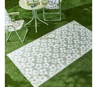 OHS Outdoor Rug Daisy Print, Weather Waterproof Reversible Garden Rug Foldable Outdoor Mat Non Slip Easy Clean UV Decking Lawn Patio Carpet Area Rugs, Sage/White - 80 x 150cm