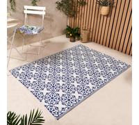 OHS Outdoor Rug Tile Print, Garden Mat Water Resistant Foldable Non Slip Garden Rug Reversible Decking Tiles Outdoor Carpet Patio Rugs for Poolside Porch Picnic Camping, Blue - 120 x 170cm