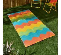 OHS Outdoor Rugs for Garden, Weather Waterproof Reversible Garden Rug Waved Lines Print Foldable Outdoor Mat Non Slip Easy Clean UV Decking Lawn Patio Carpet Area Rugs, Multi - 80 x 150cm