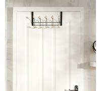 OHS Over Door 10 Hooks Coat Hanger Wood Organiser Storage Rail in Black OHS Black