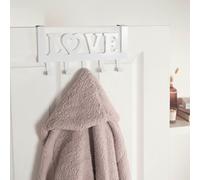 OHS Over Door 5 Hook Clothes Coat Hanger Love Organiser Home Decor Rail in White OHS White