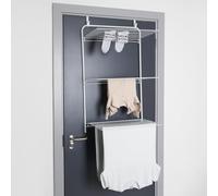 OHS Over Door Clothes Drying Rack, Tiered Foldable Drying Rack Easy to Pull and Open Over Door Airer Indoor Outdoor Multi-Tiered Design Clothes Airer, White