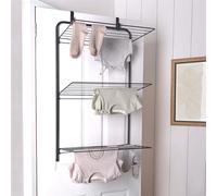 OHS Over Door Drying Rack, Hanging Clothes Airer with Sturdy Metal Frame Foldable Space-Saving Laundry Drying Rack Non-Slip Hooks Indoor Clothes Drying Rack, Black