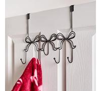 OHS Over Door Hanger, Cute Bow Shaped Over The Door Hooks with Rust Resistant 5 Hooks for Coats Hats Bags Clothes Towels Metal Coat Hook Space Saving for Bedroom Bathroom, Black