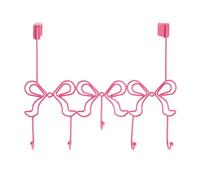 OHS Over Door Hook, Pink Cute Bow Shaped Over Door Hanger with Rust Resistant 5 Hooks for Coats Hats Bags Clothes Towels Metal Coat Hooks Space Saving for Bedroom Bathroom