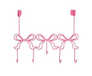 OHS Over Door Hook, Pink Cute Bow Shaped Over Door Hanger with Rust Resistant 5 Hooks for Coats Hats Bags Clothes Towels Metal Coat Hooks Space Saving for Bedroom Bathroom