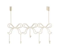 OHS Over The Door Hooks, Cute Bow Shaped Over Door Hanger with Rust Resistant 5 Hooks for Coats Hats Bags Clothes Towels Metal Coat Hook Space Saving for Bedroom Bathroom, Natural