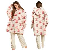 OHS Oversized Blanket Hoodie Sherpa Fleece Sweatshirt, Cream Highland Cow