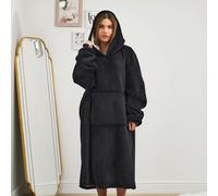 OHS Oversized Plush Sherpa Fleece Hoodie Blanket in Black OHS Black One Size