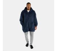 Ohs Oversized Sherpa Fleece Zip Up Wearable Hooded Jacket - Navy