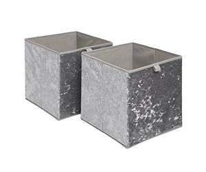 OHS Pack Of 2 Crushed Velvet Storage Boxes Set Home Bathroom Collapsible Foldable Toys Pop Up Folding Cube Box, Charcoal Grey