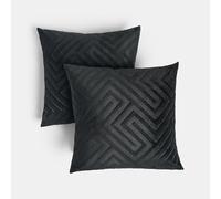 OHS Pack of 2 Cushion Covers 45 x 45cm Matte Velvet Cut Out Super Soft Decorative Square Throw Pillow Covers with Invisible Zipper for Sofa Couch Living Bedroom, Black