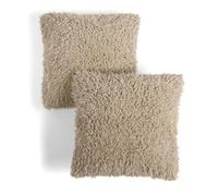 OHS Pack of 2 Cushion Covers 45 x 45cm, Super Soft Fluffy Sofia Faux Fur Decorative Square Throw Pillow Covers with Invisible Zipper for Couch Living Room Bedroom, Mink