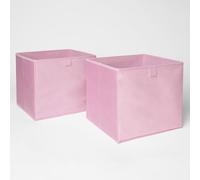OHS Pack of 2 Matte Velvet Storage Baskets, Space Saving Blush Pink Cube Storages Home Organiser Toys Clothing Bathroom Pop Up Collapsible Foldable Storage Boxes