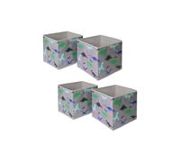 OHS Pack of 4 x Dinosaur Print Cube Storage Boxes in Light Grey OHS Light Grey